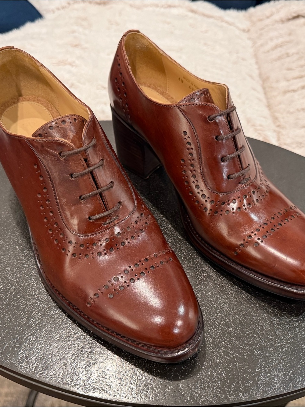 The Office of Angela Scott Brown Leather Lace-Up Heels, Oxford style size 40